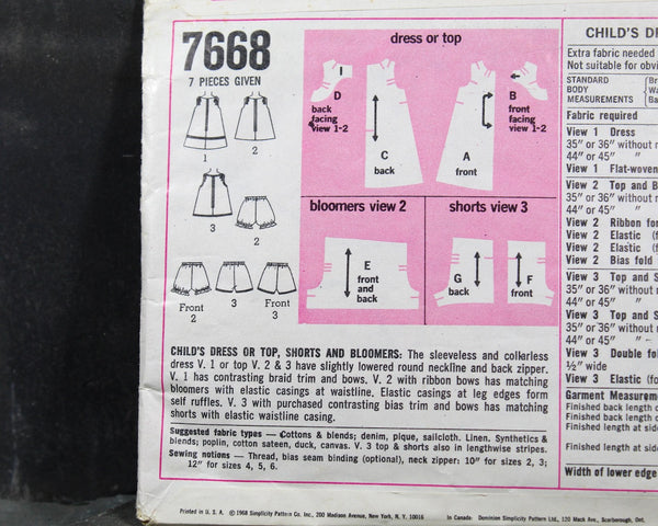 1969 Simplicity #7668 Children's Mod Summer Outfits Pattern | Girls Size 6/Breast 25" | COMPLETE, CUT in Original Envelope