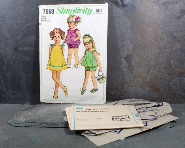 1969 Simplicity #7668 Children's Mod Summer Outfits Pattern | Girls Size 6/Breast 25" | COMPLETE, CUT in Original Envelope