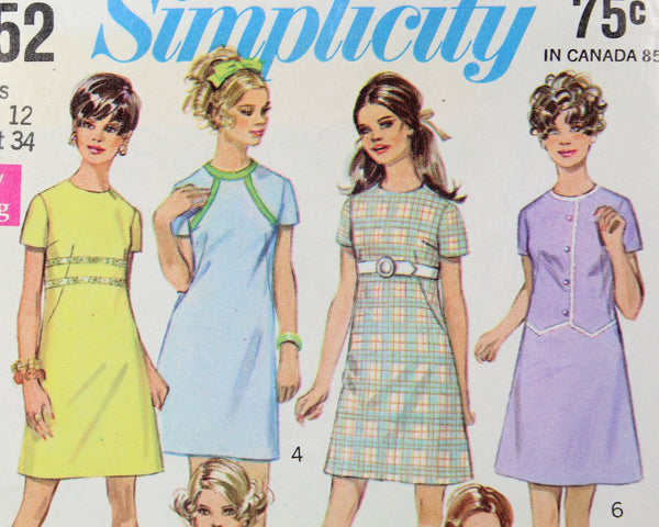 1969 Simplicity #8152 Mod Dress Pattern | Size 12, Bust 34" | COMPLETE Cut Pattern