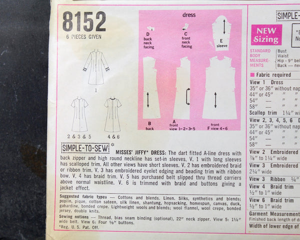 1969 Simplicity #8152 Mod Dress Pattern | Size 12, Bust 34" | COMPLETE Cut Pattern