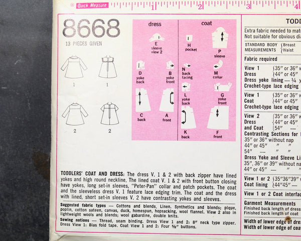 1969 Simplicity #8668 Toddler Girls Size 2 Dress Pattern | Cut, Complete Pattern