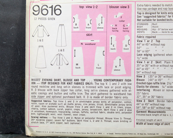 1971 Simplicity #9616 Groovy Skirt & Top Pattern | Size 12, Bust 34" Waist 25 1/2" | Cut, Complete Pattern