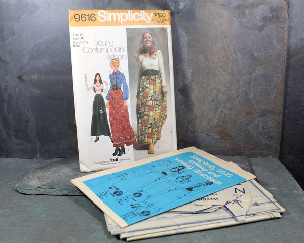 1971 Simplicity #9616 Groovy Skirt & Top Pattern | Size 12, Bust 34" Waist 25 1/2" | Cut, Complete Pattern