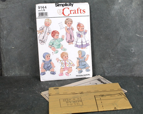 1989 Simplicity Crafts #9144 Baby Doll Clothes Pattern for Large Baby Dolls (13"-18") | UNCUT & Factory Folded