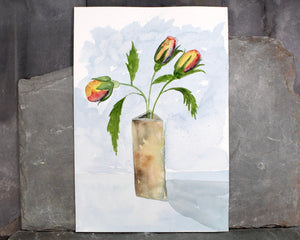 Original Watercolor by Julia Blackbourn -  Unsigned Original Watercolor with Paintings On Both Sides: "Tulips" and "People" - UNFRAMED