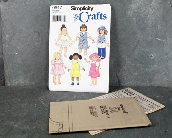 1996 Simplicity Crafts #0647 18" Doll Clothes Pattern | Vintage Doll Clothes Sewing Pattern | UNCUT & FACTORY FOLDED