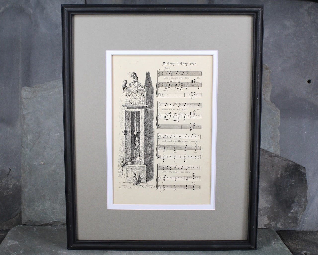 Dickory Dickory Dock - National Nursery Rhymes & Songs - Original Book Page - 11x14" MATTED, UNFRAMED
