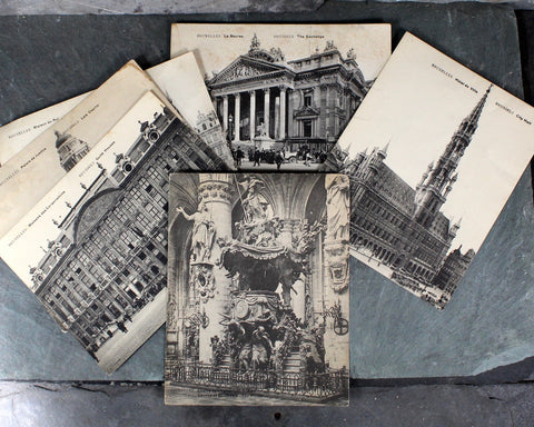 RARE! Antique Brussels, Belgium Postcards - Bruxelles City Center Carte Postales - Set of 5 Oversized Postcards - 7" x 5 1/2"