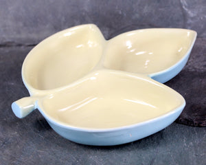 Hull Pottery Divided Leaf Dish - Divided Serving Dish - Pale Blue & Yellow - Hull USA 31