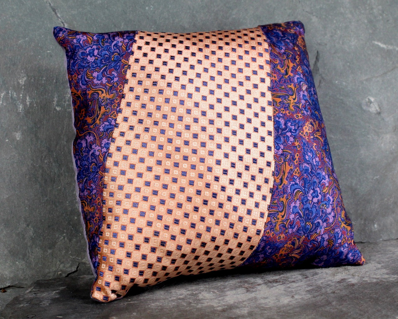 UNIQUE Necktie Pillow, One of a Kind Up-Cycled - 6"x6" Pillow Made from Up-Cycled Vintage Silk Ties - Pillow Form Included