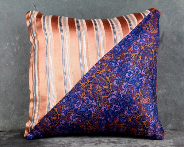 UNIQUE Necktie Pillow, One of a Kind Up-Cycled - 6"x6" Pillow Made from Up-Cycled Vintage Silk Ties - Pillow Form Included