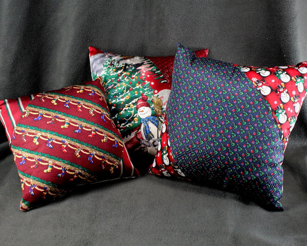 Unique Christmas Up-Cycled Necktie Pillow - Christmas Decor Pillow - Made from UpCycled Silk Ties (Pillow Form Included)
