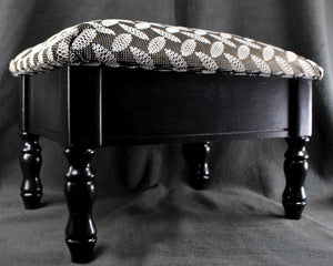 Refurbished Foot Stool - Up-Cycled Vintage Small Foot Rest - Reupholstered with Vintage Fabric - Hinged Lid