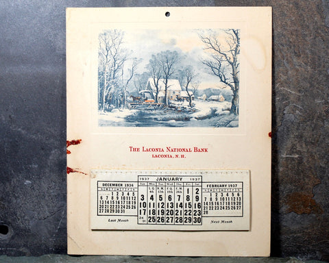 Laconia, New Hampshire - 1937 Laconia National Bank Promotional Calendar - Antique Calendar - Vintage Ephemera