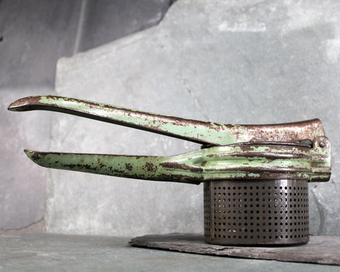 Antique Potato Ricer - Vintage Industrial Decor - Vintage Kitchen - Metal Potato Ricer - Green Paint