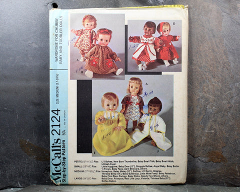 Two 1969 McCall's #2421 Baby and Toddler Doll Clothes Patterns - 17" UNCUT & Factory Folded, 10-11" Partially Cut - Vintage Sewing Pattern