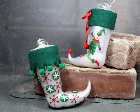Glass Christmas Stocking Ornaments, Circa 1990s - Set of 2 Vintage Christmas Ornaments