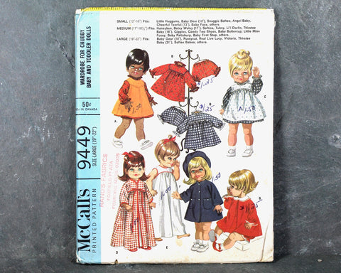 1968 McCall's #9449 Doll Clothes Pattern for Chubby Baby and Toddler Dolls | For Large 19-22" Dolls | Partially Cut & Factory Folded