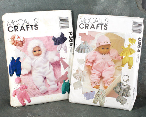 Set of 2 1990s McCall's Baby Doll Clothing Patterns #8554  and #P365, One UNCUT & Factory Folded, One Partially Cut