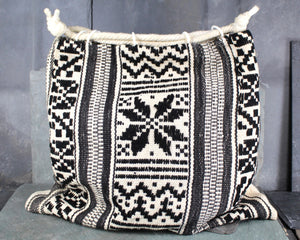 Black & White Woven Beach Tote Bag | 1970s BoHo Chic Tote Bag