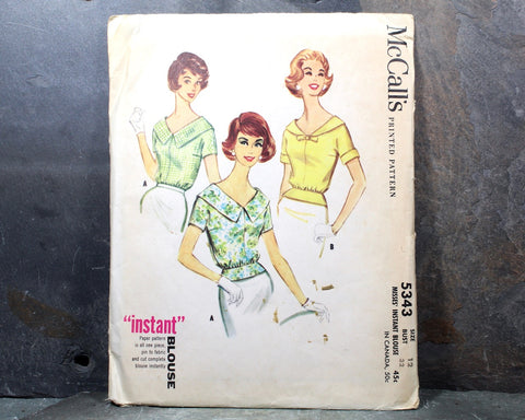 1960 McCall's Misses's Instant Blouse Pattern | Size 12/Bust 32" | Partially Cut & Factory Folded