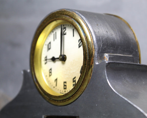 RARE Vintage Mantel Clock | Art Deco Wind-Up Clock | Silver Metal Table Clock | Not Working