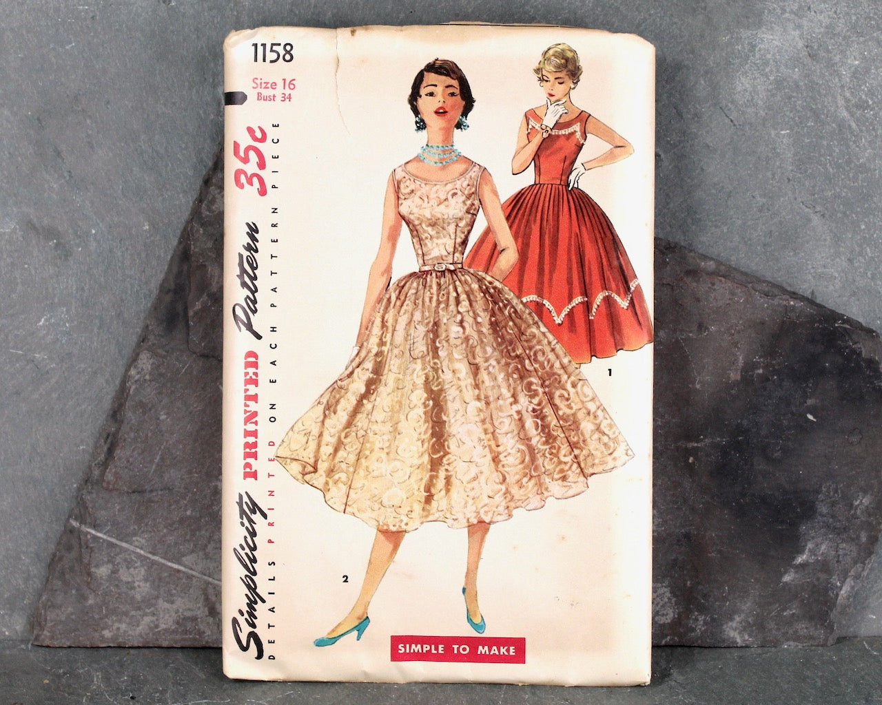 1953 Simplicity #1158 Dress Pattern | Size 16/Bust 34" | COMPLETE Cut Pattern in Original Envelope 1953 Simplicity #1158 Dress Pattern | Size 16/Bust 34" | COMPLETE Cut Pattern in Original Envelope