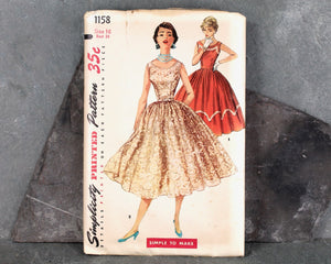 1953 Simplicity #1158 Dress Pattern, Size 16/Bust 34