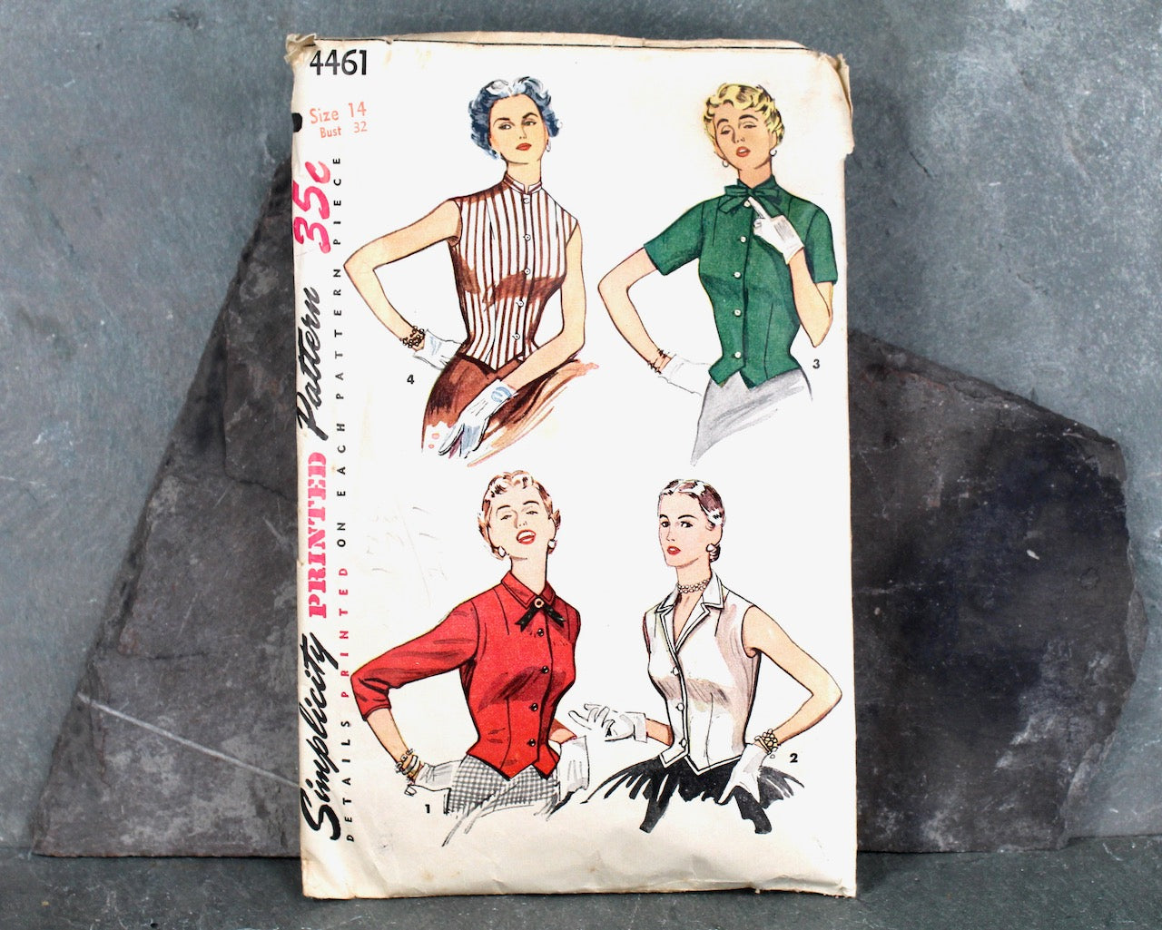 1950s Simplicity #4461 Blouse Pattern | Size 14/Bust 32" | COMPLETE Cut Pattern in Original Envelope