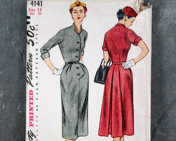 1952 Simplicity #4141 Dress Pattern | Size 14/Bust 32" | COMPLETE Cut Pattern in Original Envelope