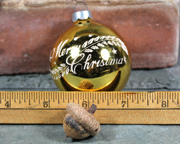 Set of 4 "Merry Christmas" Gold Glass Ornaments | Vintage Ornaments | Circa 1960s