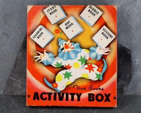 RARE! Antique 1937 Activity Book Set | Coloring, Riddles, Dot to Dot and Story Books | Art Deco Children's Books