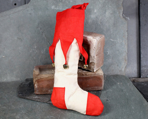 Vintage Cotton Christmas Stocking | Jingle Bell Stocking | Vintage Christmas Decor | Circa 1950s/60s