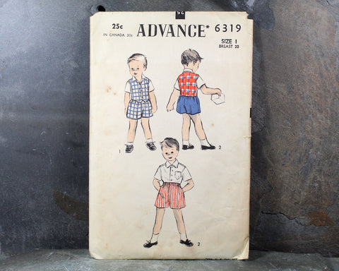 1950s Advance #6319 Toddler Boys Pattern | Size 1/Breast 20" | COMPLETE Cut Pattern in Original Envelope