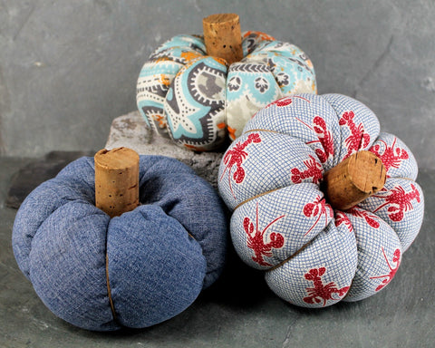 Vintage Fabric Pumpkins in Blues & Denims | Autumnal Decor | Upcycled Pumpkins | Halloween | Thanksgiving Decor | Your Choice of Style