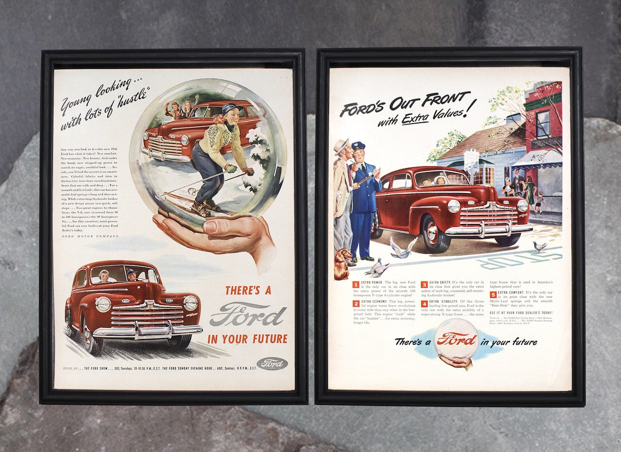 1946 Ford Crystal Ball Advertisements - Set of 2 | There's a Ford in Your Future Classic Advertising Campaign | UNFRAMED Vintage As Pages