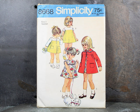 1969 Simplicity #8668 Toddler Girls Size 2 Dress Pattern | Cut, Complete Pattern