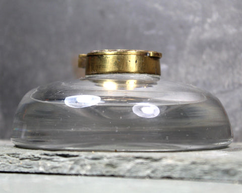 Antique Blown Glass Art Nouveau Ink Well - Heavy Glass Inkwell with Brass Hinged Lid | Circa 1910s/1920s
