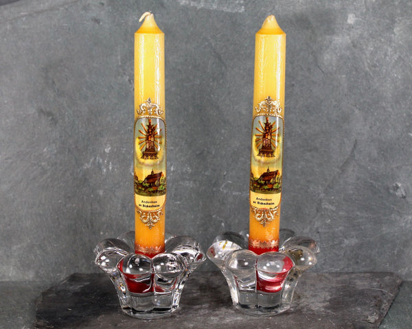 Vintage Set of 2 German Souvenir Candles "Andenken an Bickesheim" Candles in Original Plastic Wrap | Souvenir of the Pilgrimage Church