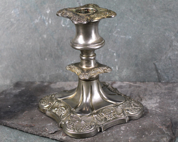 Vintage Pewter Candlestick | Ornate Candlestick | Holiday Table Decor | Grape Themed Candlestick