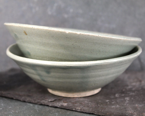 New England Pottery Set of 2 Bowls | Sea Foam Green Hand Thrown Pottery Bowls | Rustic Pottery