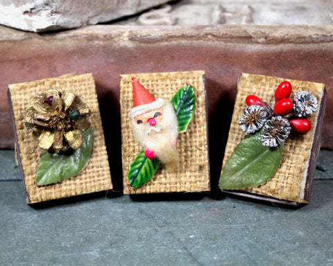 Mid-Century Christmas Matchboxes | Set of 3 Vintage Matchboxes | Santa Matchbox
