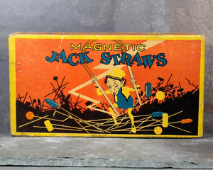 1920 Magnetic Jack Straws by Milton Bradley Company | Antique Pick Up Sticks Game | Great Graphics!