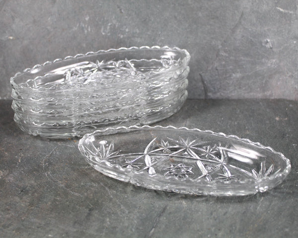 Anchor Hocking Clear Boat Glass Dish | Candy/Relish Oblong Dish or Trinket Dish | Pressed Glass Starburst Pattern