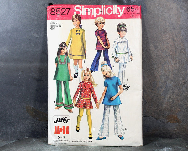 1969 Simplicity #8527 Children's Mod Outfits Pattern | Girls Size 7/Bust 26" | UNCUT & FACTORY FOLDED in Original Envelope