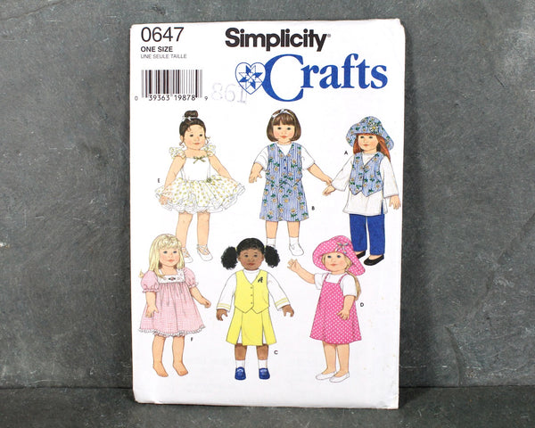 1996 Simplicity Crafts #0647 18" Doll Clothes Pattern | Vintage Doll Clothes Sewing Pattern | UNCUT & FACTORY FOLDED