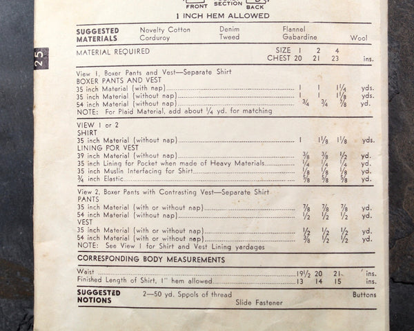 1950s Advance #6319 Toddler Boys Pattern | Size 1/Breast 20" | COMPLETE Cut Pattern in Original Envelope