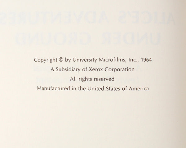 Alice's Adventures Under Ground: A Facsimile of the Original Lewis Carroll Manuscript | 1964 | Alice in Wonderland Memorabilia