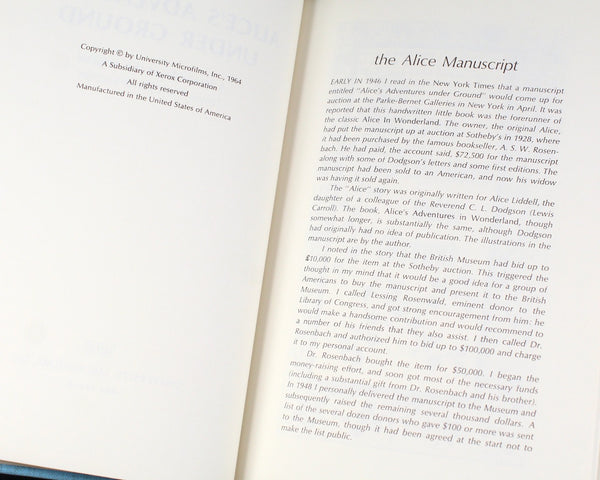 Alice's Adventures Under Ground: A Facsimile of the Original Lewis Carroll Manuscript | 1964 | Alice in Wonderland Memorabilia