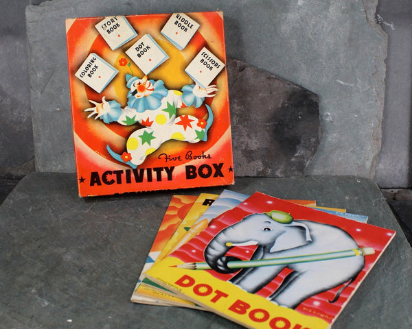 RARE! Antique 1937 Activity Book Set | Coloring, Riddles, Dot to Dot and Story Books | Art Deco Children's Books